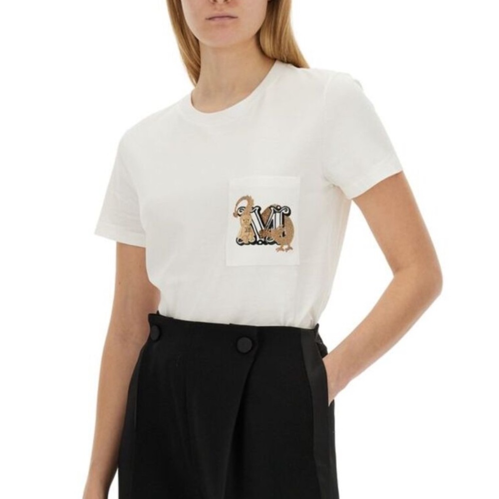 MaxMara White Embellished Tee Shirt Short Sleeve Size Small